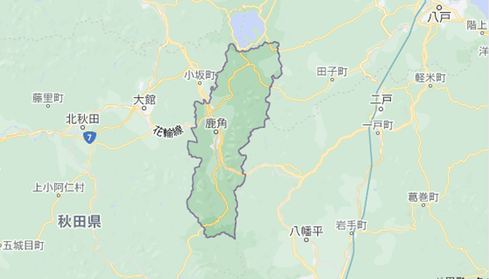 秋田県鹿角市の地理を示した地図
